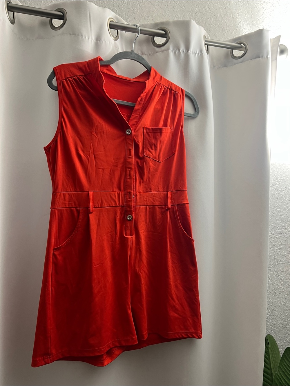 Sleeveless Red Button Romper